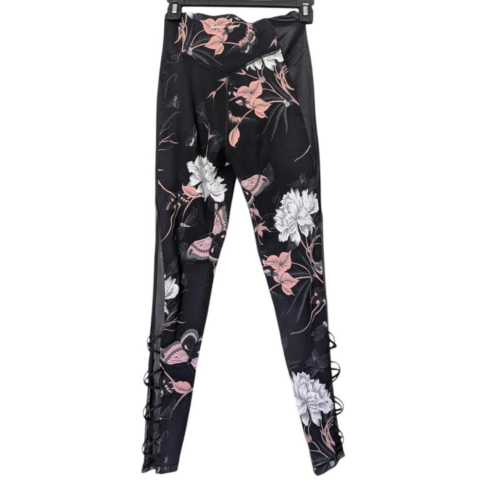 Victoria's Secret Leggings Womens XS Floral Lace Up Mesh Yoga Pants Athletic Gym - Picture 2 of 8